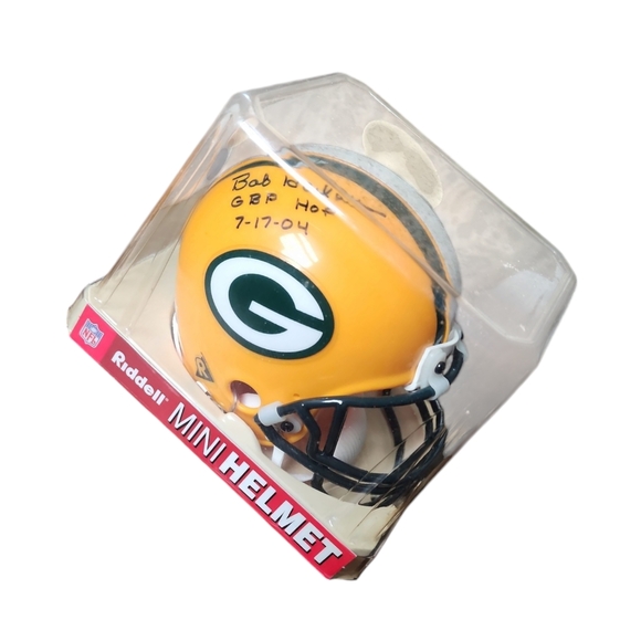 Green Bay Packer Autographed President Bob Harlan Riddell Mini Helmet - Picture 1 of 4